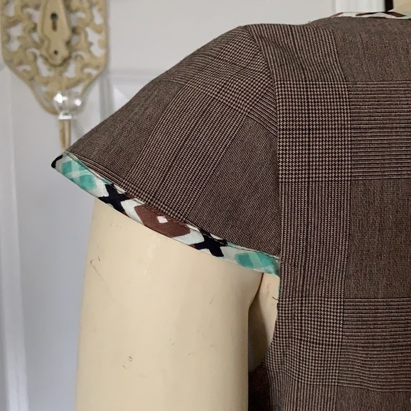 𝅺JENNIFER Reale Design Brown Plaid Tunic Mini Dress Boutique Designer 6 - Picture 6 of 16